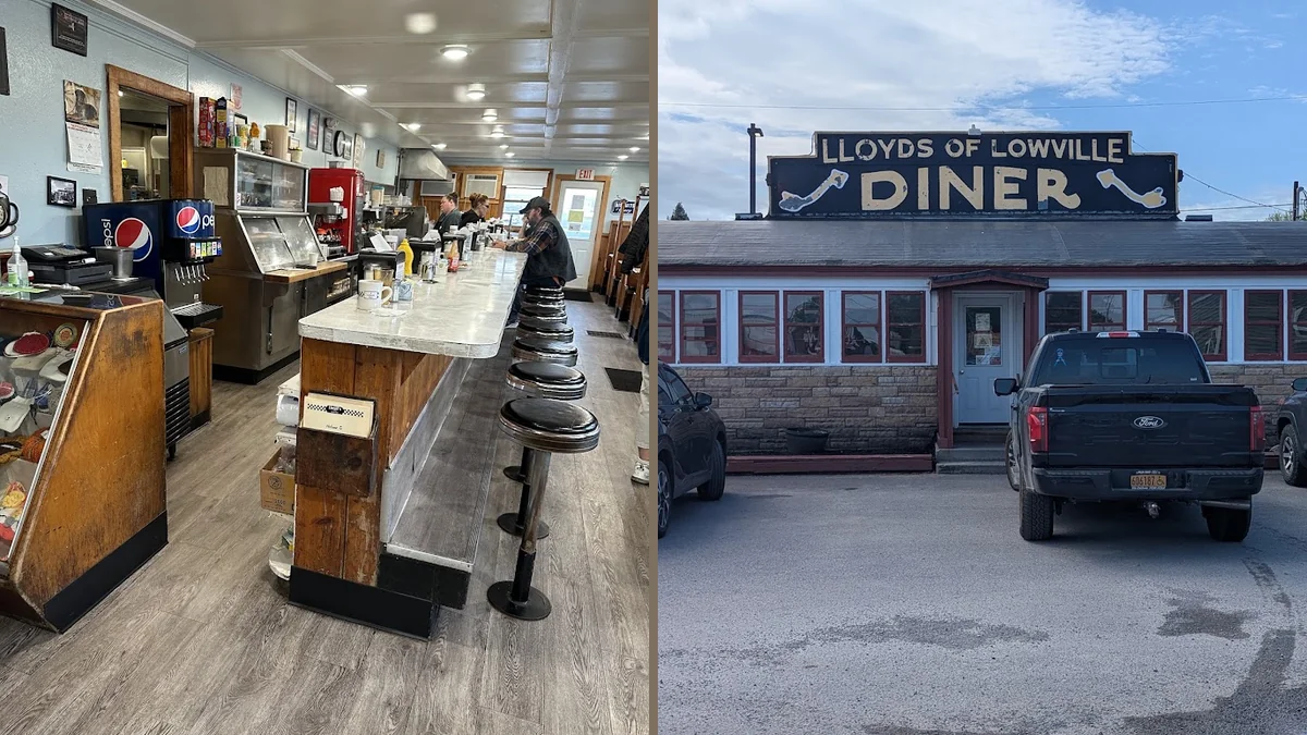 Classic counter seating inside a small-town diner.